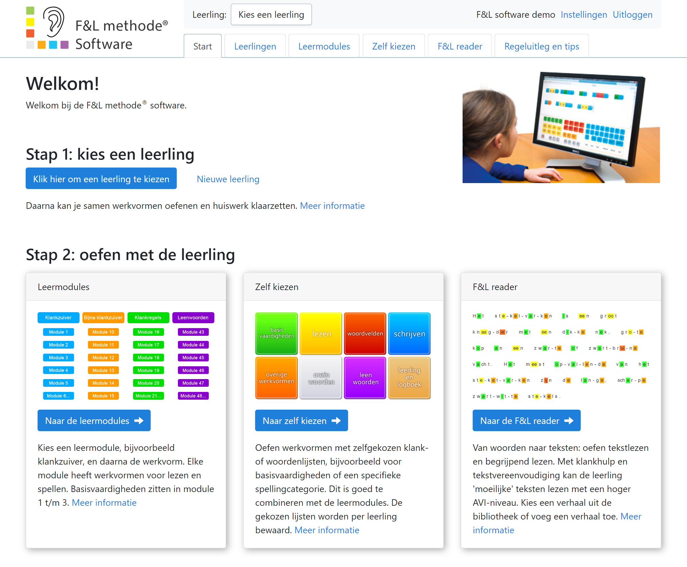 Startscherm F&L software