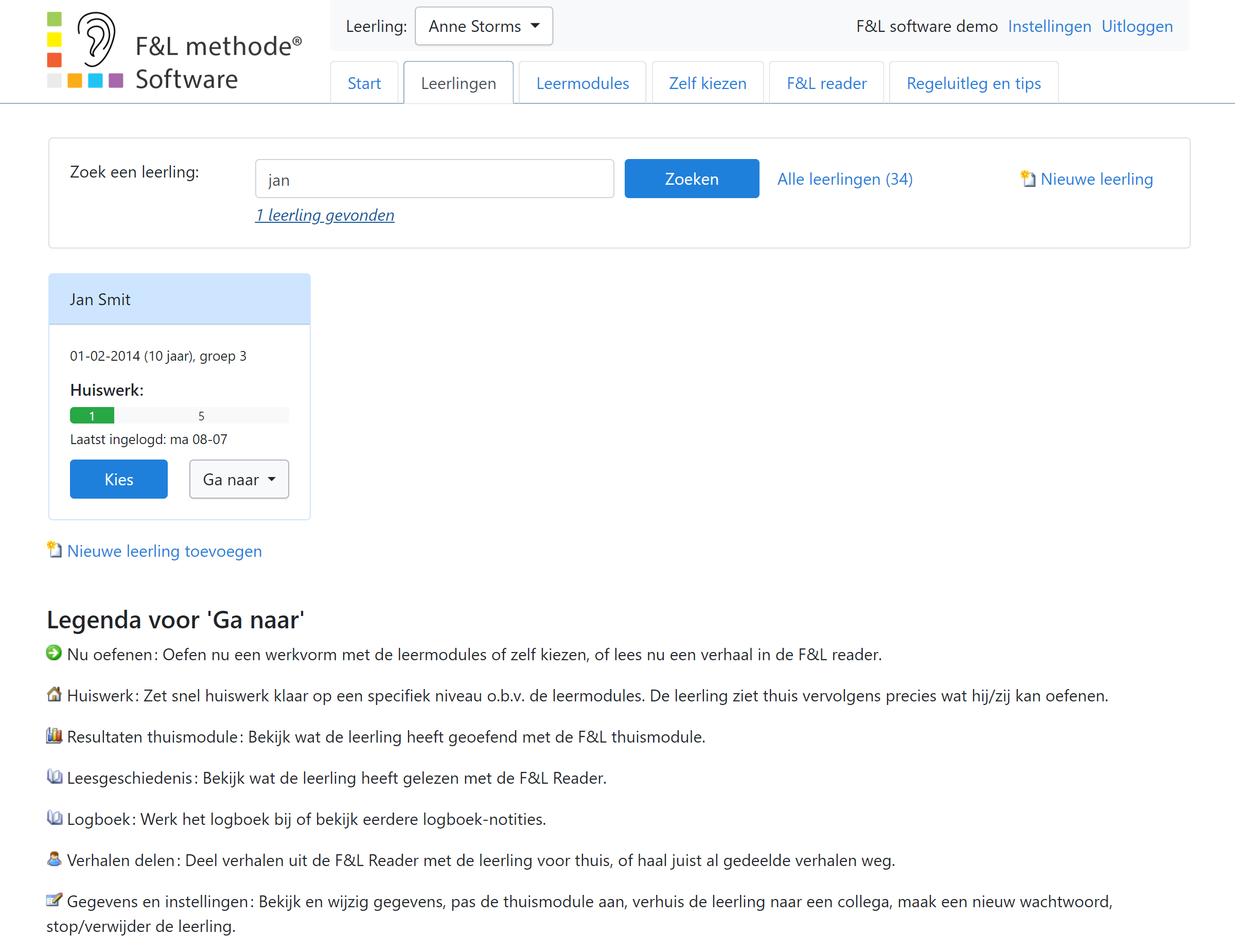 Leerling selecteren interface