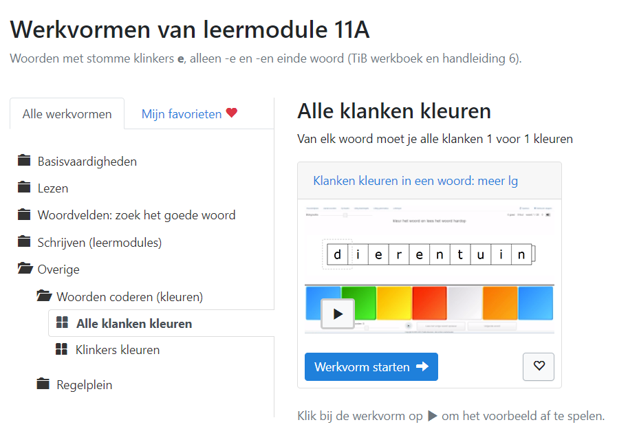 Screenshot overzicht werkvorm kiezen - dierentuin
