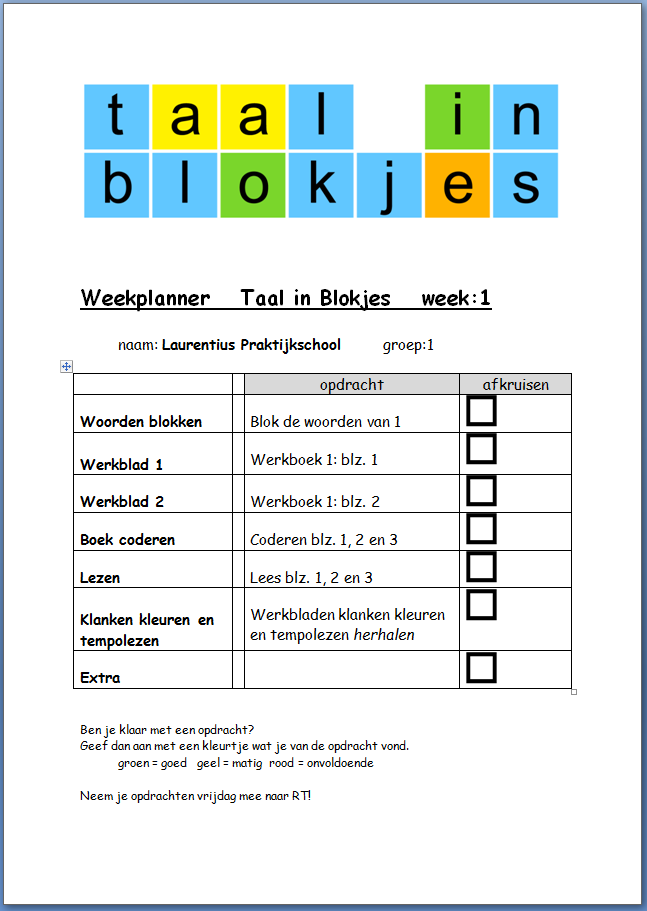 Caroline van der Burg Laurentiusschool weekplanner Taal in Blokjes